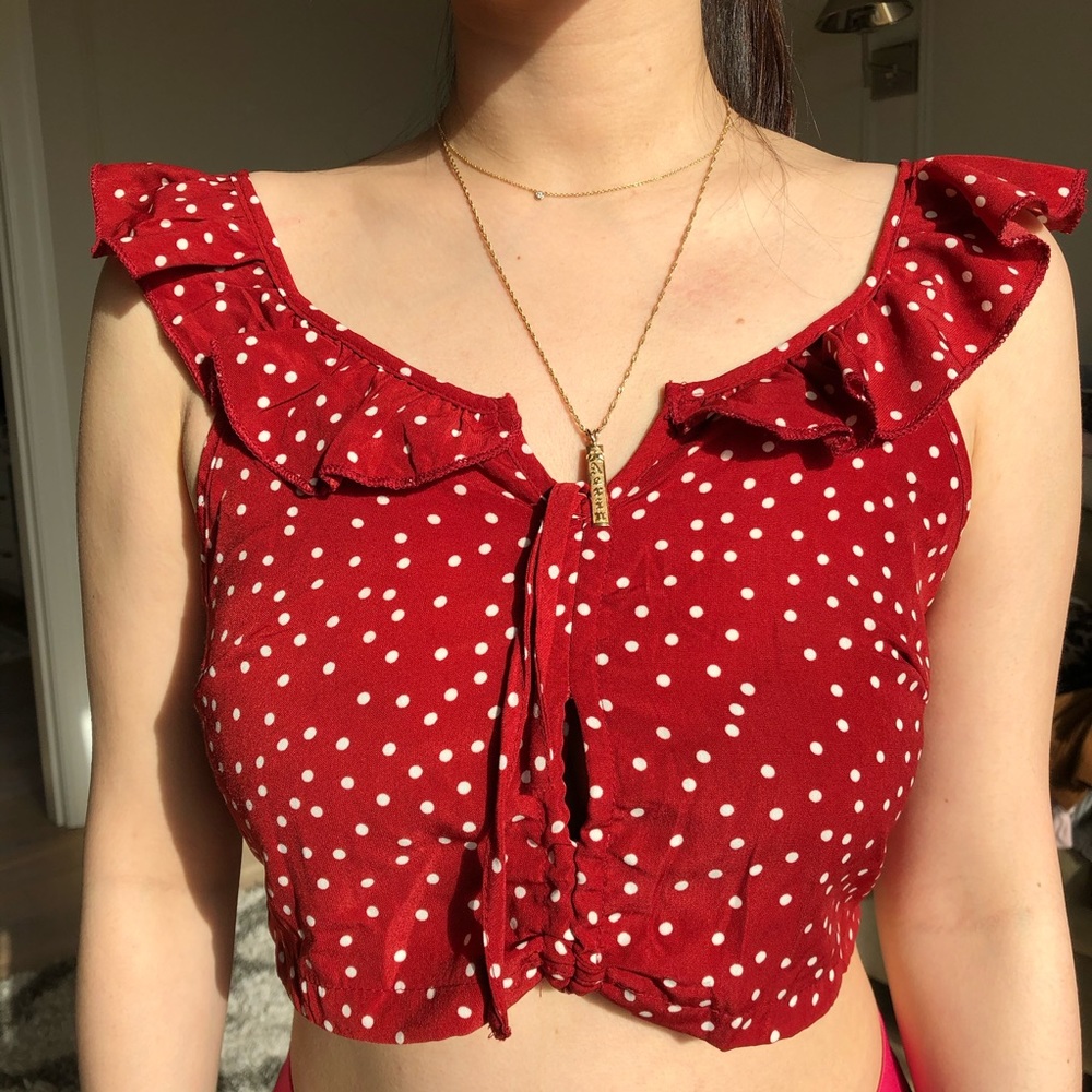red cropped top